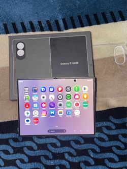 Lavender color Galaxy fold 8 factory unlocked connect to may carrier open box 256gb box and charger included,clear case as well.