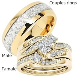 Stainless Steel Golden Wedding Bands Set