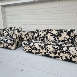 1970's Black & White Chintz Set Sofa Set