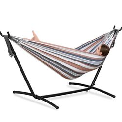 Double Hammocks with Stand for Outside 2 Person 450 lbs Capacity (Coffee)