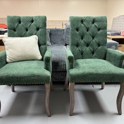 Brand new Tufted Dining Chairs Set of 2 with Rolled Arms,Retro Kitchen Chairs with Rustic Wood Legs,High Back & Nailhead Trim,Fabric Upholstered Side 