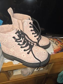 Pink Floral Combat Boots