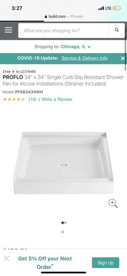 Proflo Shower Pan 34x34” Model Pfsb3434wh