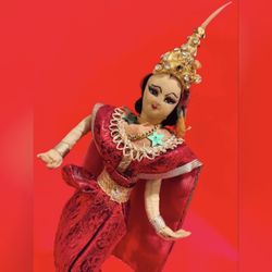Thai Thailand Dancer Original Vintage Antique Fine Art All Silk Face Doll Statue