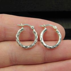 Sterling Silver Diamond Cut Very Small Hoop Earrings Vintage