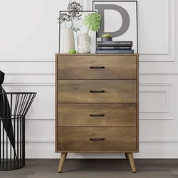 Homfa 4 Drawer Dresser - Rustic Brown Wood Finish