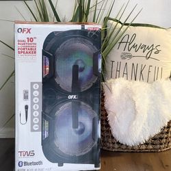 QFX doble 2x 10” Bluetooth rechargeable Party Speaker With Microphone And LED Lights 🔊🎤🎶  