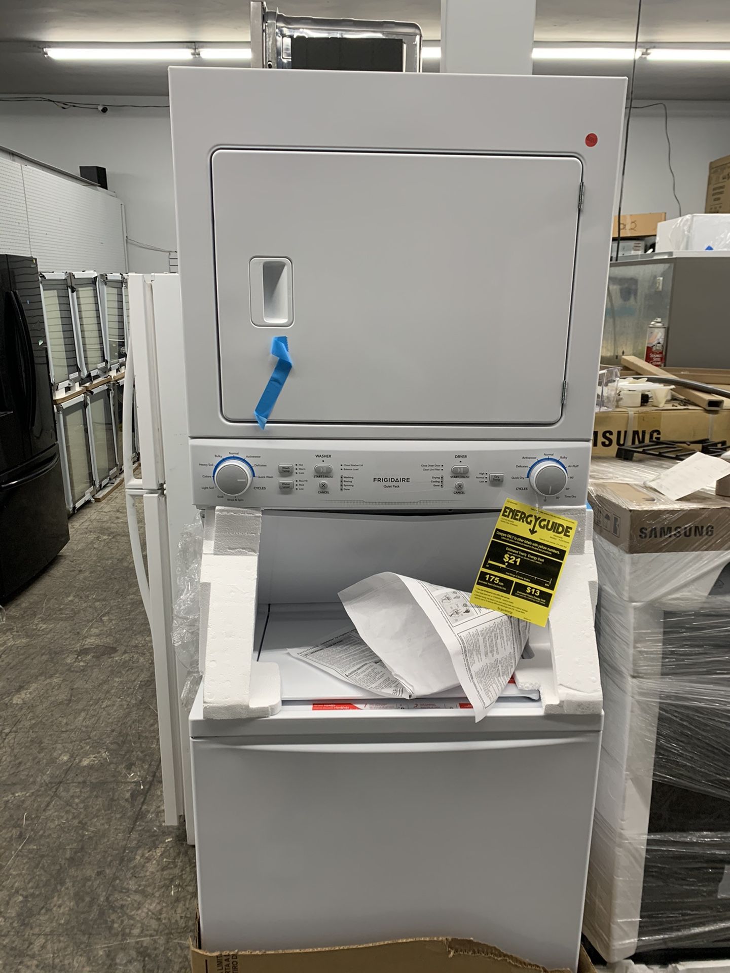 Frigidaire 27” Washer And Dryer Stackable In White New Open Box