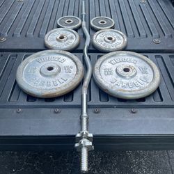 STANDARD NEW CURL BAR & (PAIRS OF) : 25s  10s  5s  STANDARD PLATES