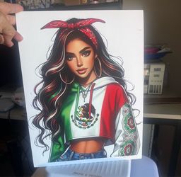 Mexican Flag Girl Canvas Print Art
