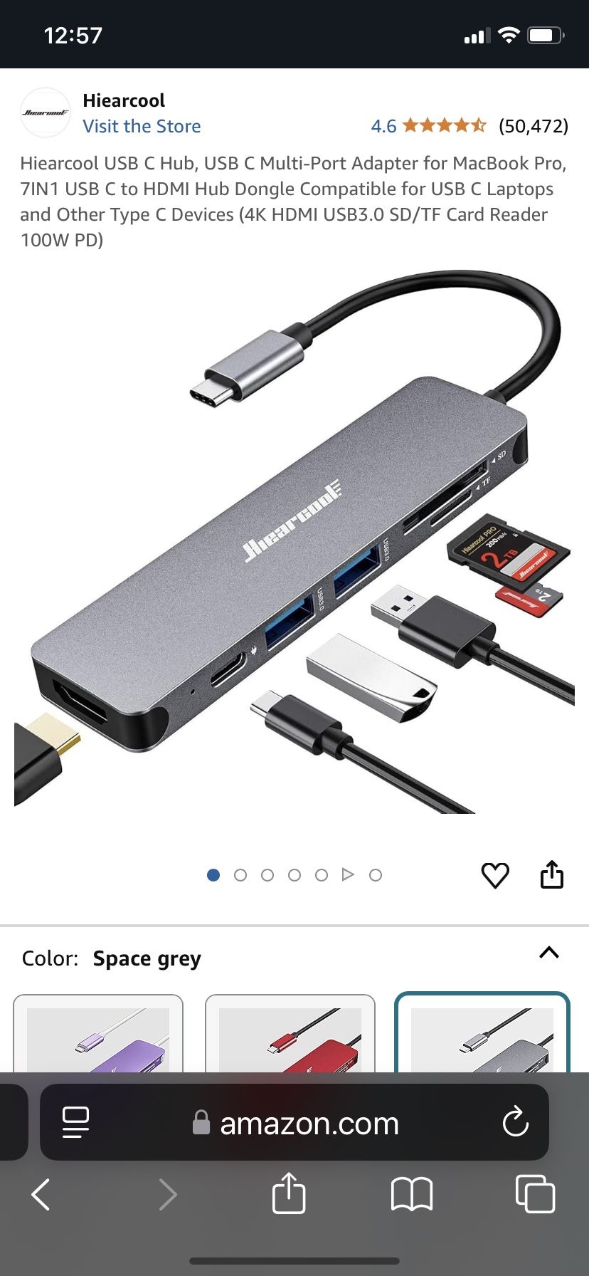 Hiearcool USB C Hub, USB C Multi-Port Adapter for MacBook Pro, 7IN1 USB C to HDMI Hub Dongle Compatible for USB C Laptops and Other Type C Devices (4K