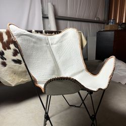White Crocodile-Embossed Leather Butterfly Chair – Handcrafted
