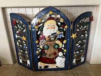 GORGEOUS Fireplace screen for chirstmas holiday santa snowment birds winter 