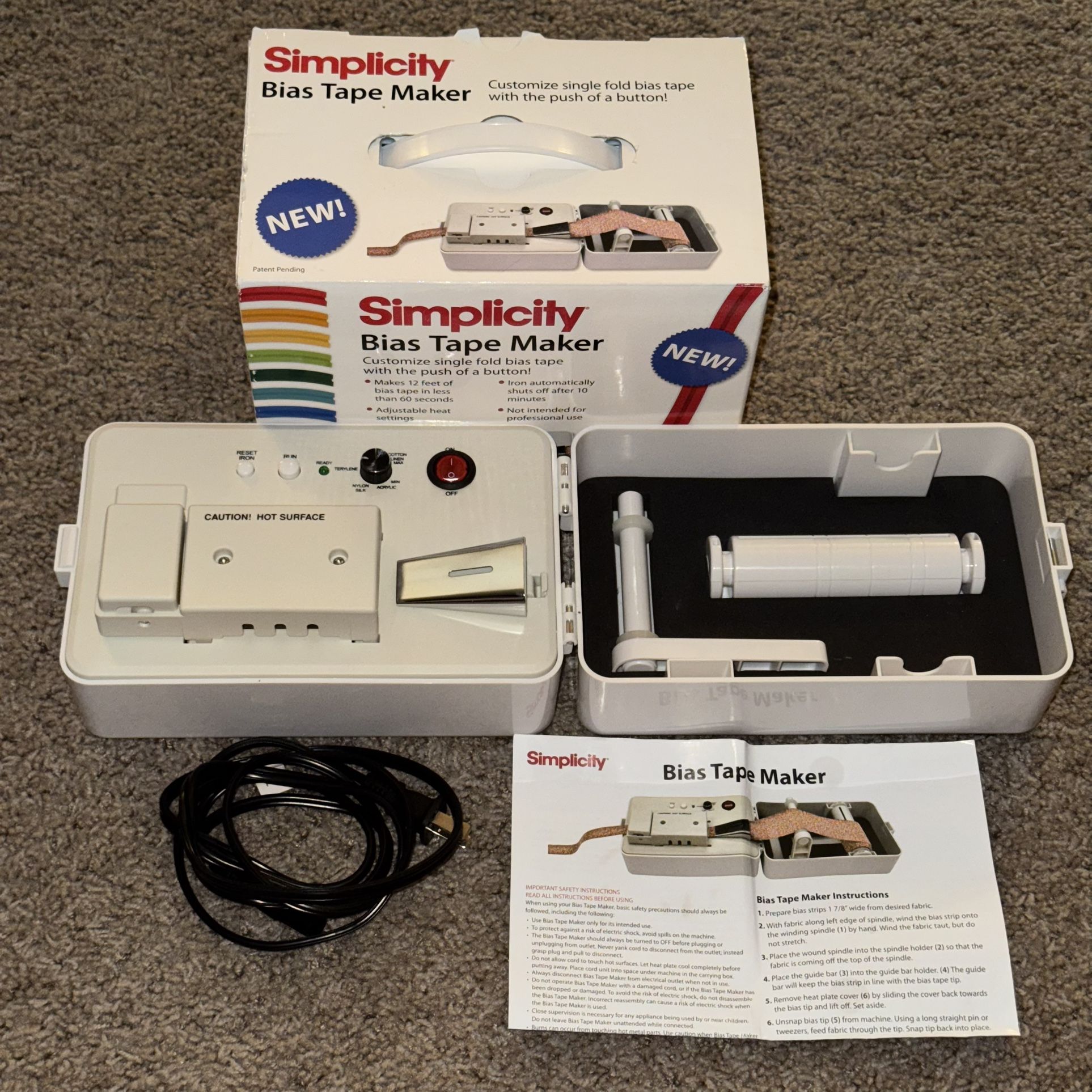 Simplicity Bias Tape Maker Machine 881925 Customize Single Fold Adjustable Heat DISCONTINUED*