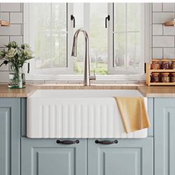 30"Lx18"W Rectangular Farmhouse Kitchen Sink, Apron Front $80