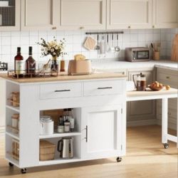 Kitchen Island with Storage on Wheels Drop Leaf Extandable Table