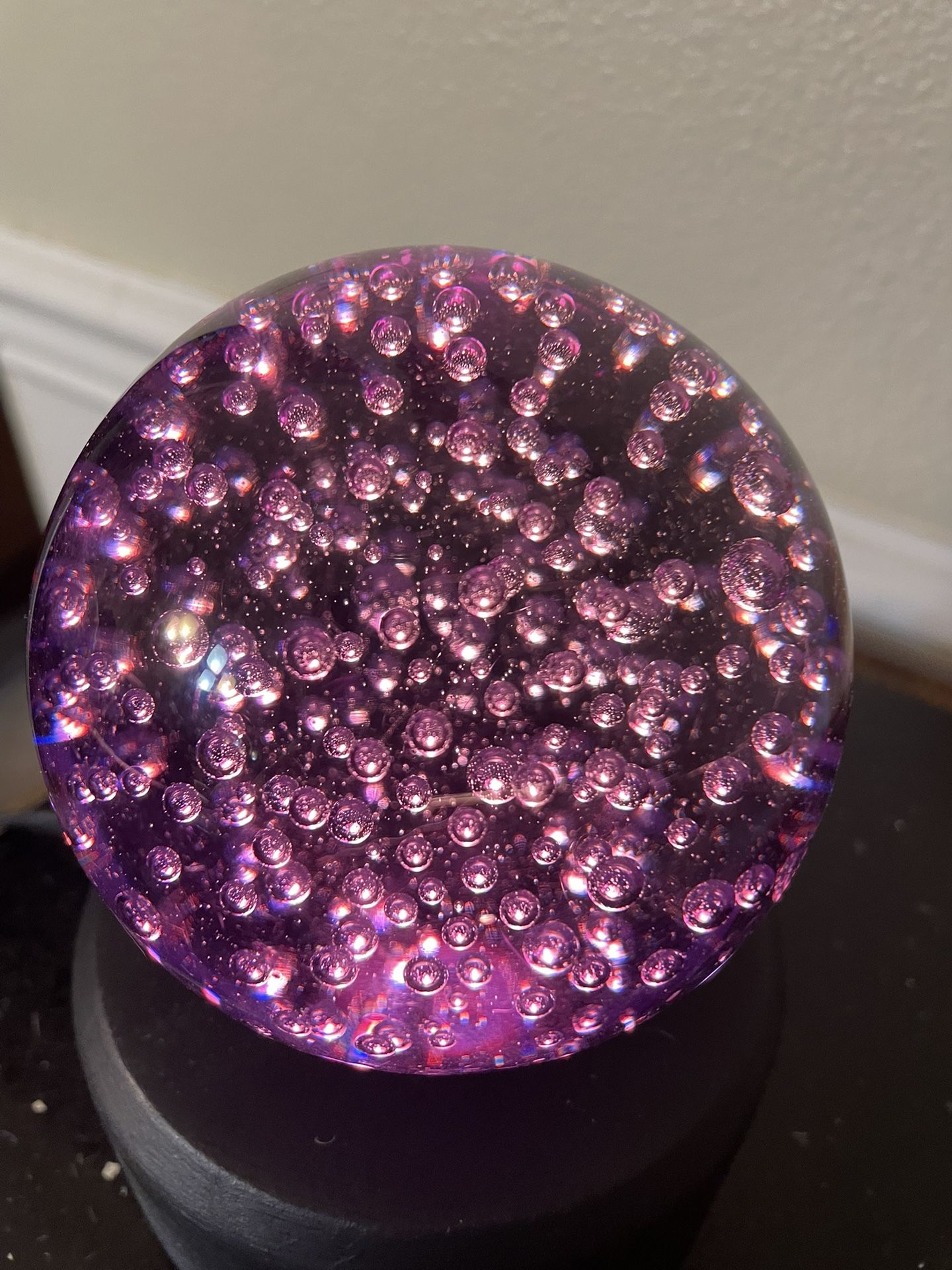 Vintage Art Glass Purple Bubble Paperweight Round Sphere Glob Crystal 3 -3/4”
