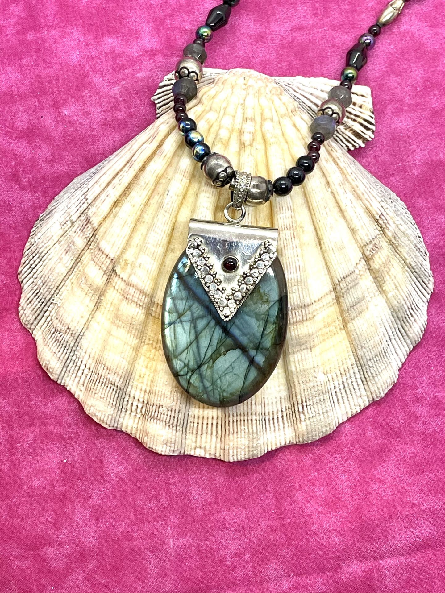 Sterling Labradorite & Garnet Necklace