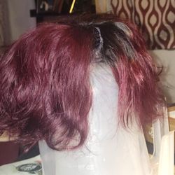 Lace Front Human Hair Short Burgundy Wig