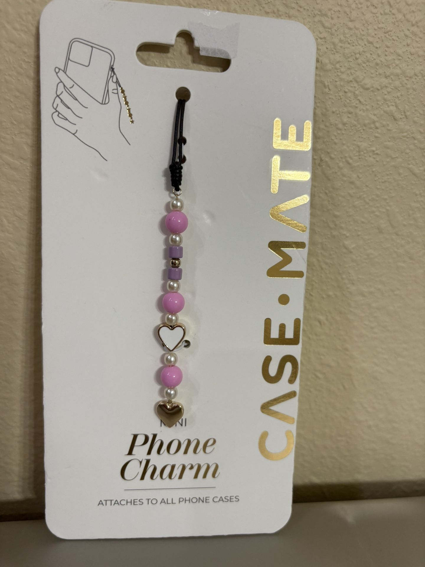 Case-Mate Mini Phone Charm Wristlet Multi-Color Beaded Pink/White/Purple/Gold Color