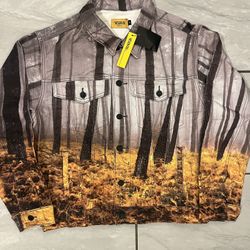 Reserved Essential Camouflage Forest Denim Jacket Grey Yellow Size Medium 