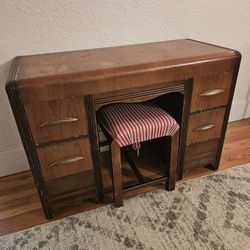 Desk - antique, solid wood, with seat