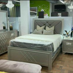 Phoebe Silver Panel Bedroom Set ✔ Queen And King Bed Frame 1559