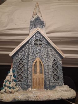 Christmas Village Vintage Church Figurine with Glitter