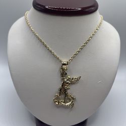 10k Gold Necklace With Angel Fighting Dragon Pendant