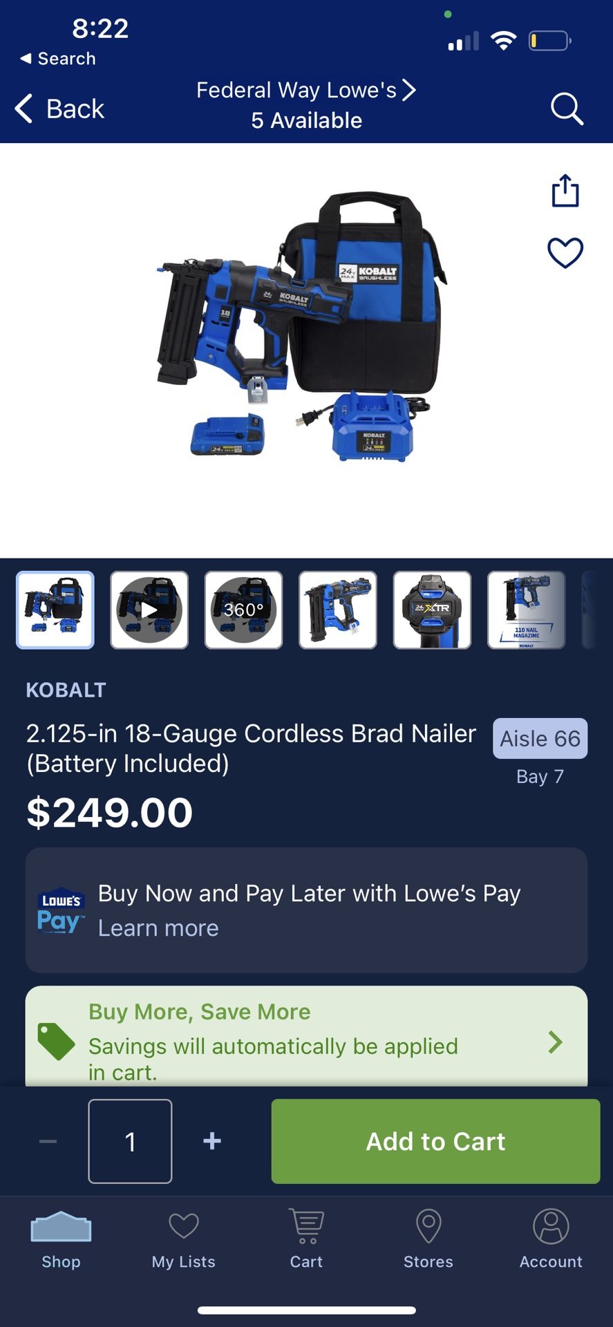 Kobalt 18 Gauge Cordless Brad nailer for Sale in Tacoma WA OfferUp