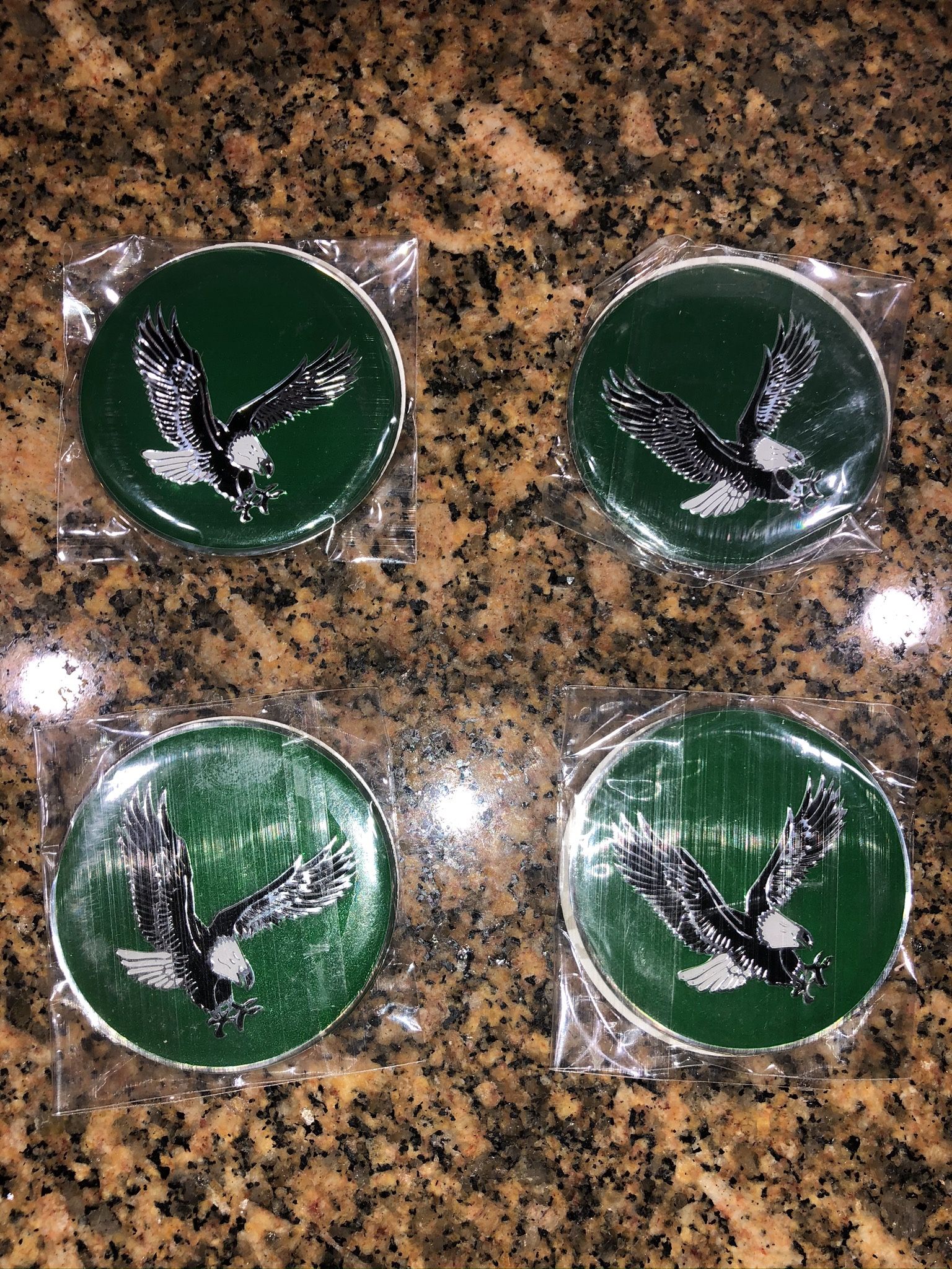 Set Of 4 2.25” Green & Blk Eagle KO’s Wheel Chips