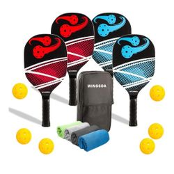 Premium Durable Wood Pickleball Paddles Set of 4, Pickleball Set