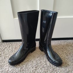 New black rubber rain snow women's waterproof boots sz 8