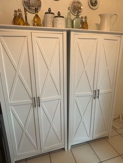 White Pantry Cabinet with Diamond Panel Doors