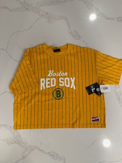 New Era Boston Red Sox Pinstripe T-Shirt Ladies Large crop top Jersey tee