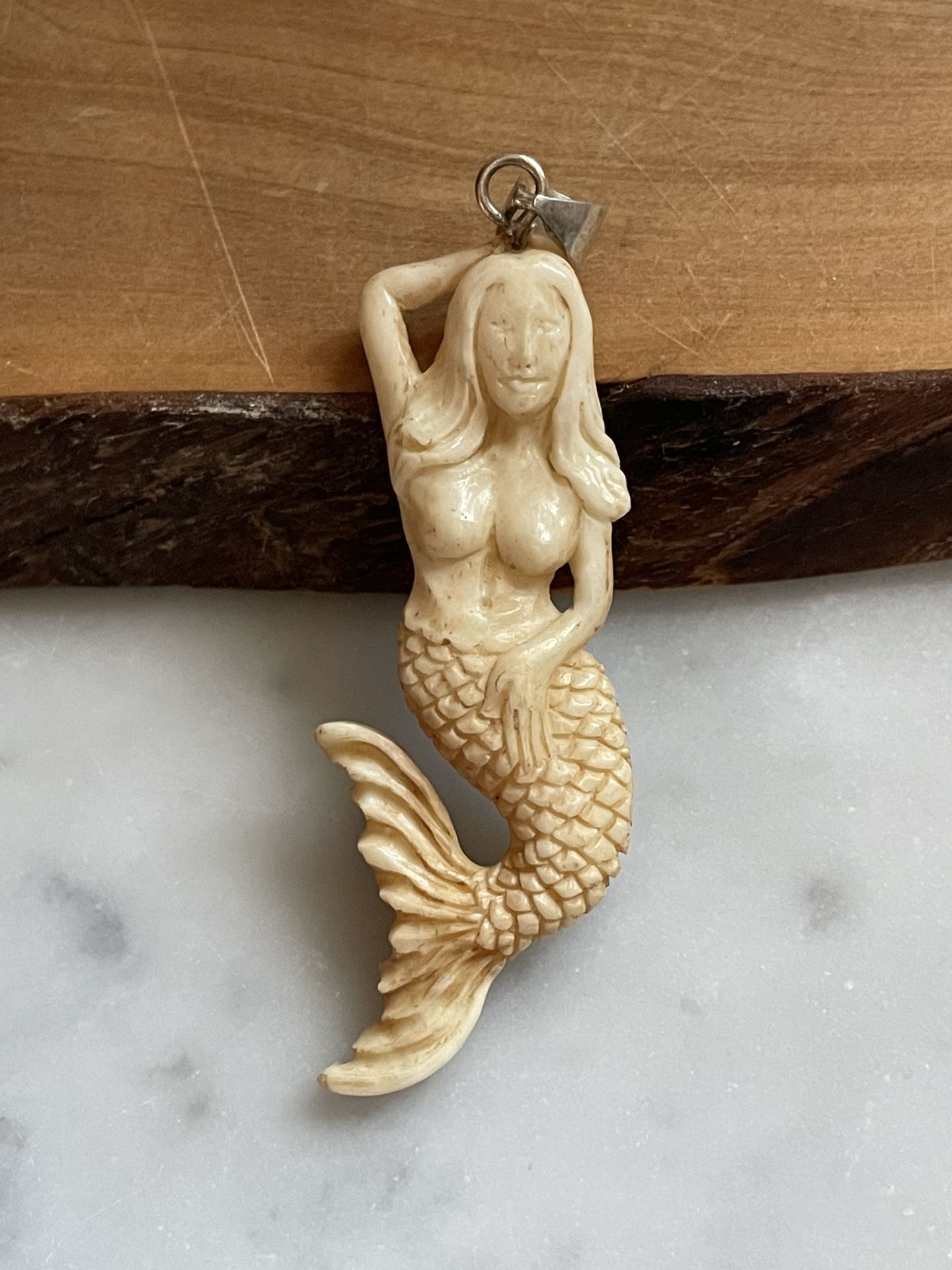   Carved Bone Mermaid Pendant 