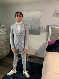 Grey custom prom suit for men