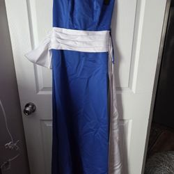 Forever Yours Royal Blue and White Strapless Gown Size 2