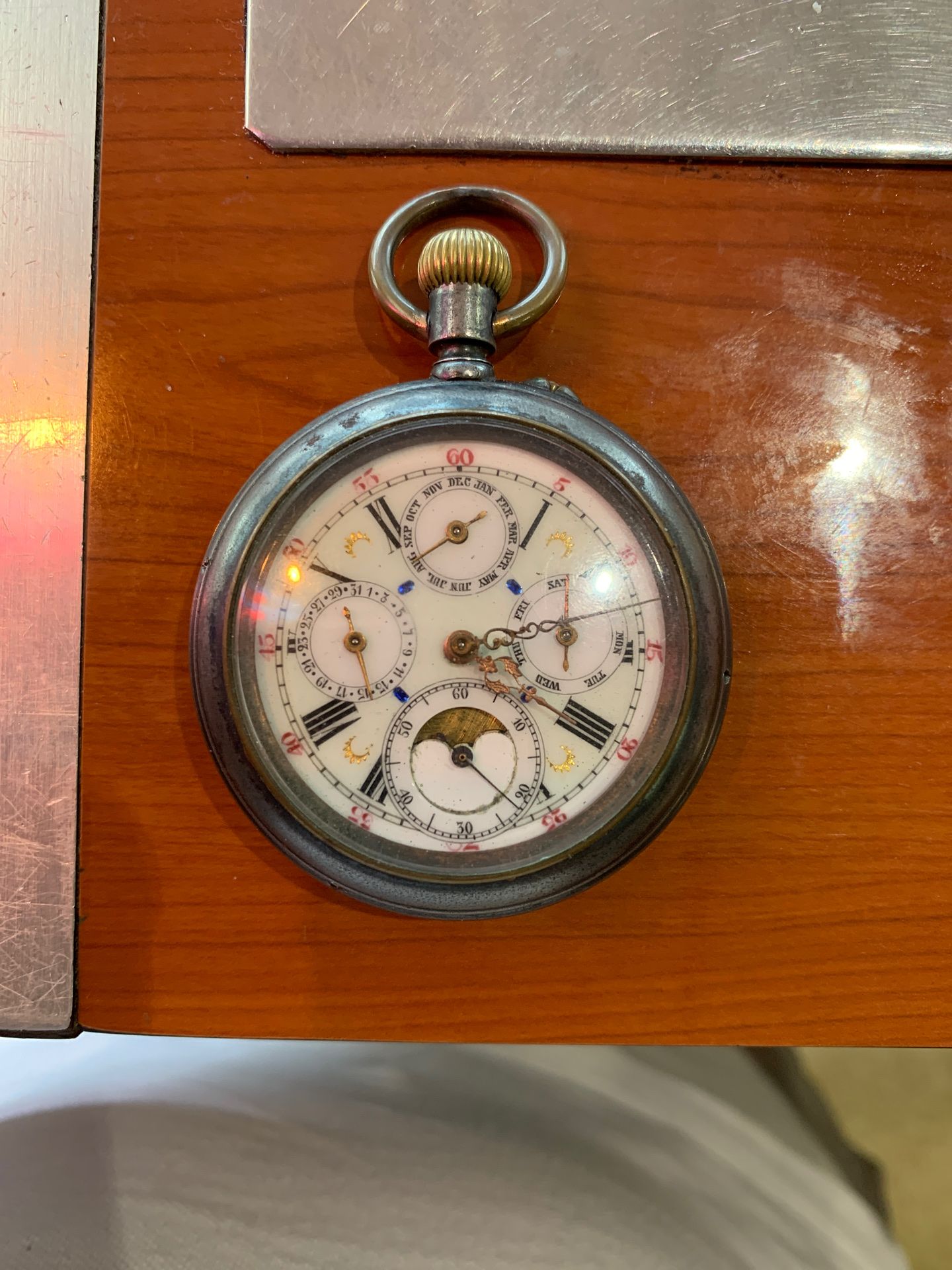 Antique perpetual calendar pocket watch gun metal case over 100