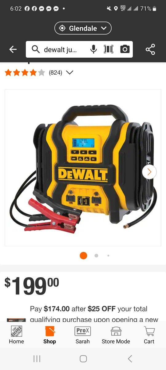 DEWALT
Portable Power 2000 Peak Amp Jump Starter w/Digital Compressor