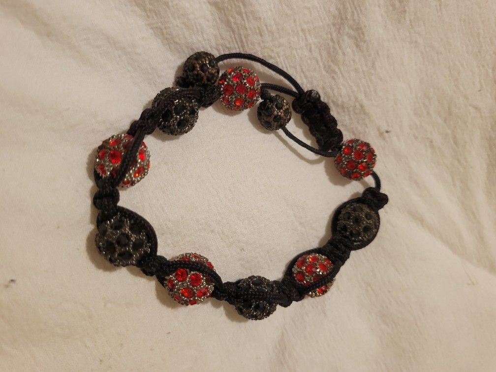 Red Black Pave Ball Disco Ball adjustable bracelet