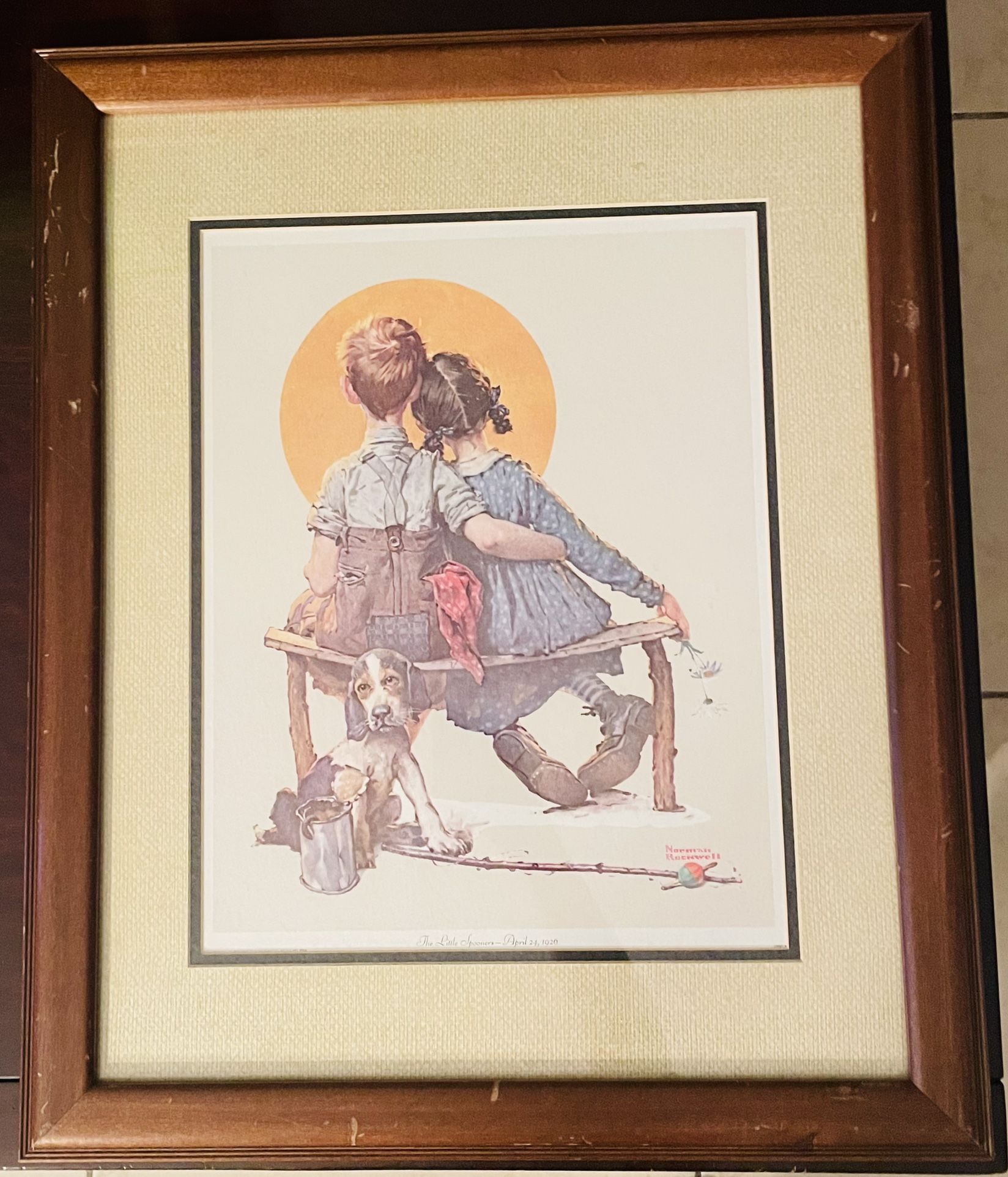 Norman Rockwell print "The Little Spooners" April 24, 1926 with Frame
