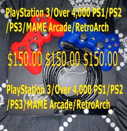 Modded PlayStation 3 with Two Controllers/Over 4,000 PS1 PS2 PS3 Retro/MAME Arcade $150.00