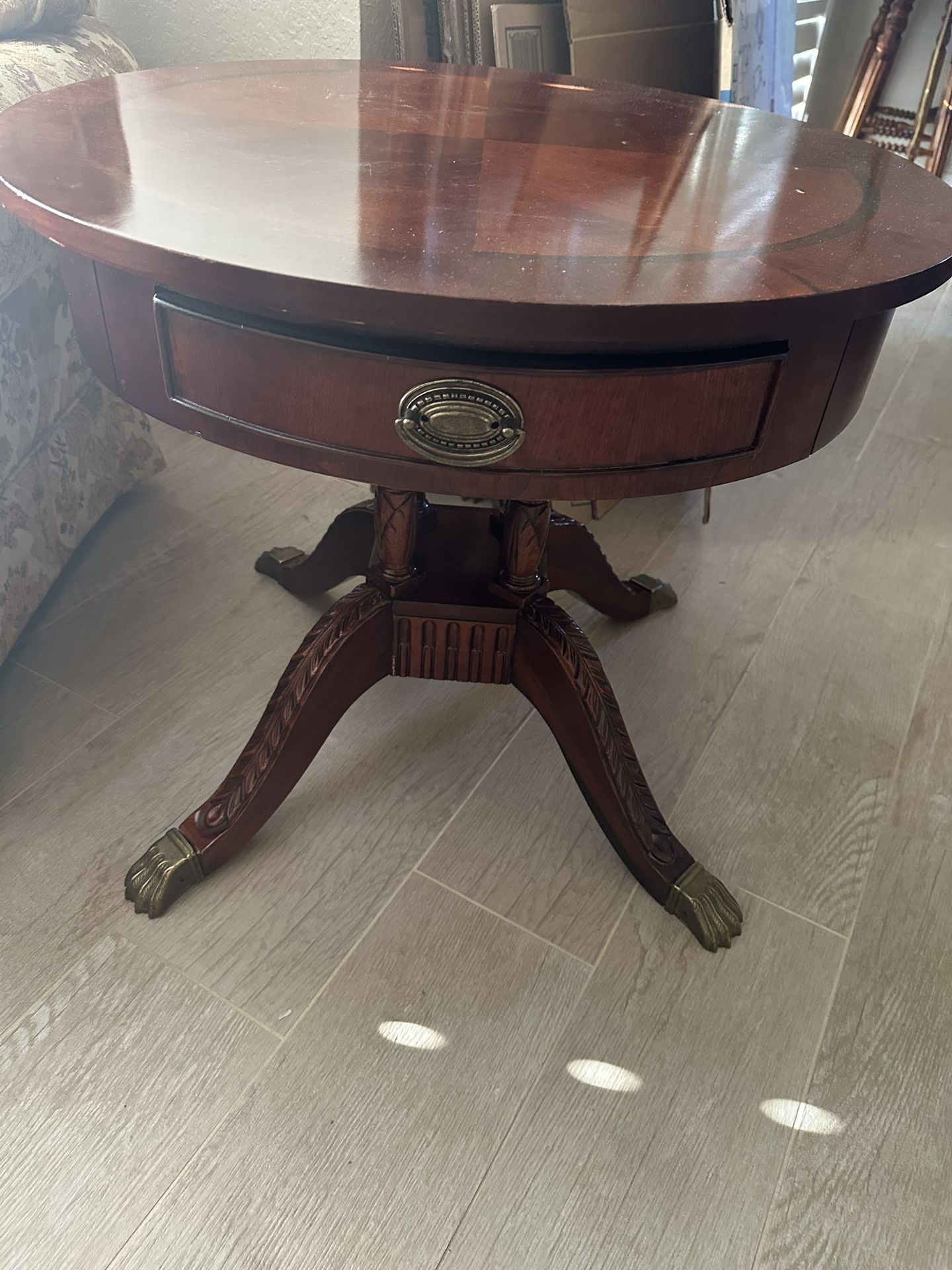 Round End Table With Drawer