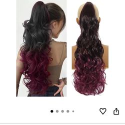 22” burgundy, claw clip ponytail extension