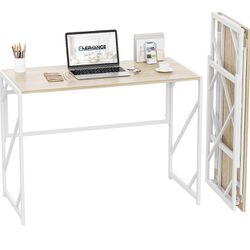 Folding Desk Writing Computer Desk For Home Office, No-Assembly Study Office Desk Foldable Table For Small Spaces 31.5 Inch Beige