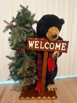 Large Vintage 40" Dan Dee Black Bear Welcome Sign & Tree Display