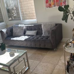 Velvet Grey Couch 88 Inch