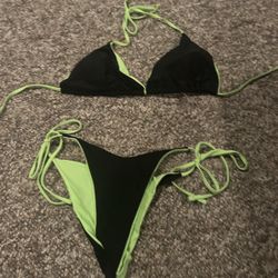 Two Color Bikini Neon Green And Black 