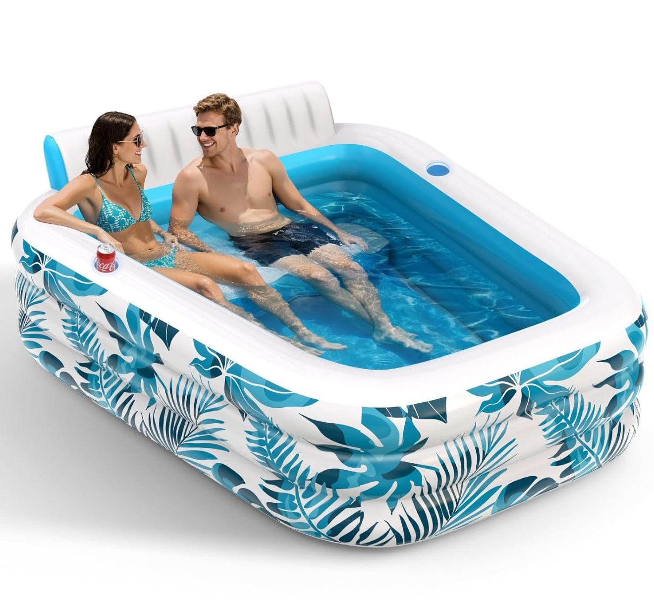 Inflatable Pool for Adults,Blow Up Pools with Backrest & Cup Holders XL Thickened Outdoor Family Spa Tub Kids Cool Swimming Pool for Backyard, Beach,